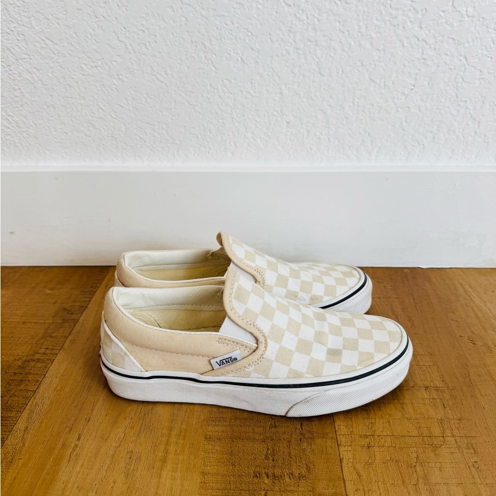 Vans Womens Cream Checkerboard Slip-On Sneakers